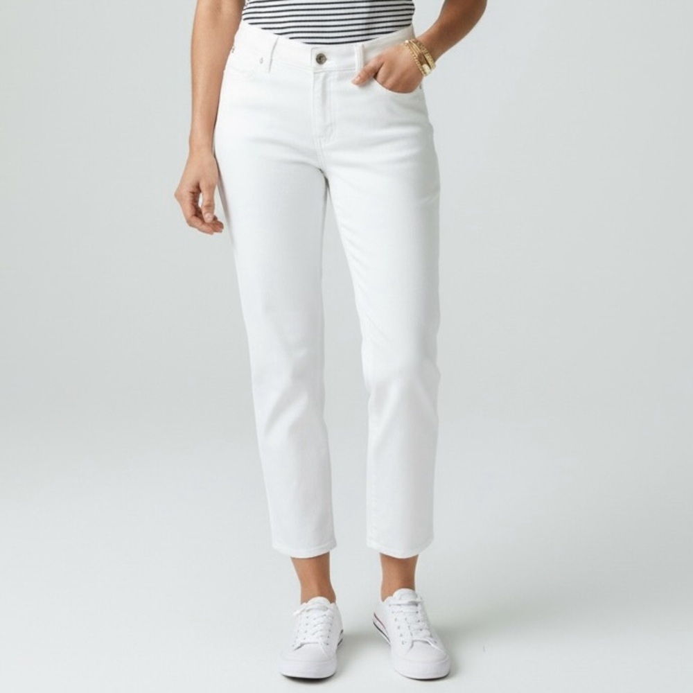 Talbots White Straight Leg Crop Jeans Plus sz 18W Stretch Denim Slimming Panel